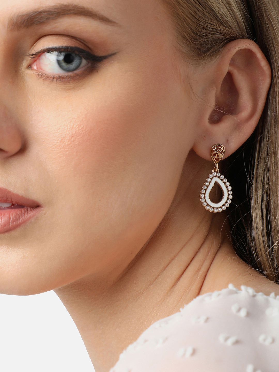Gold Plated Party Designer Stone and Pearls Drop Earring For Women