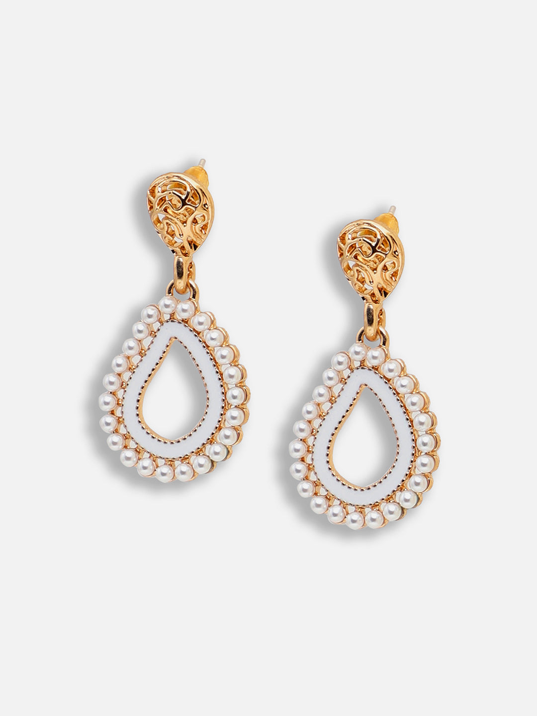 Gold Plated Party Designer Stone and Pearls Drop Earring For Women
