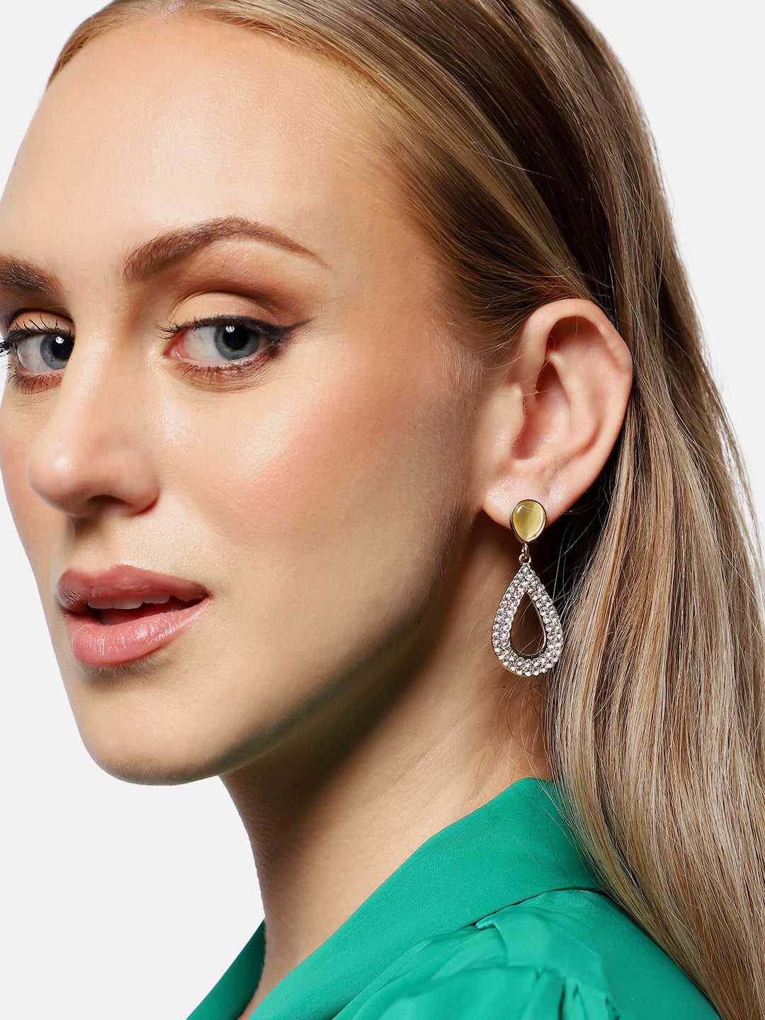 Gold Plated Party Designer Stone Drop Earring For Women