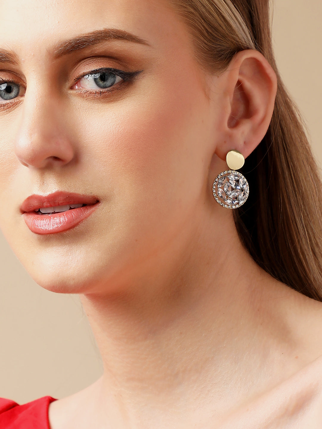 Gold Plated Party Designer Stone Drop Earring For Women