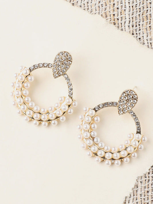 Gold Plated Party Designer Stone and Pearls Drop Earring For Women