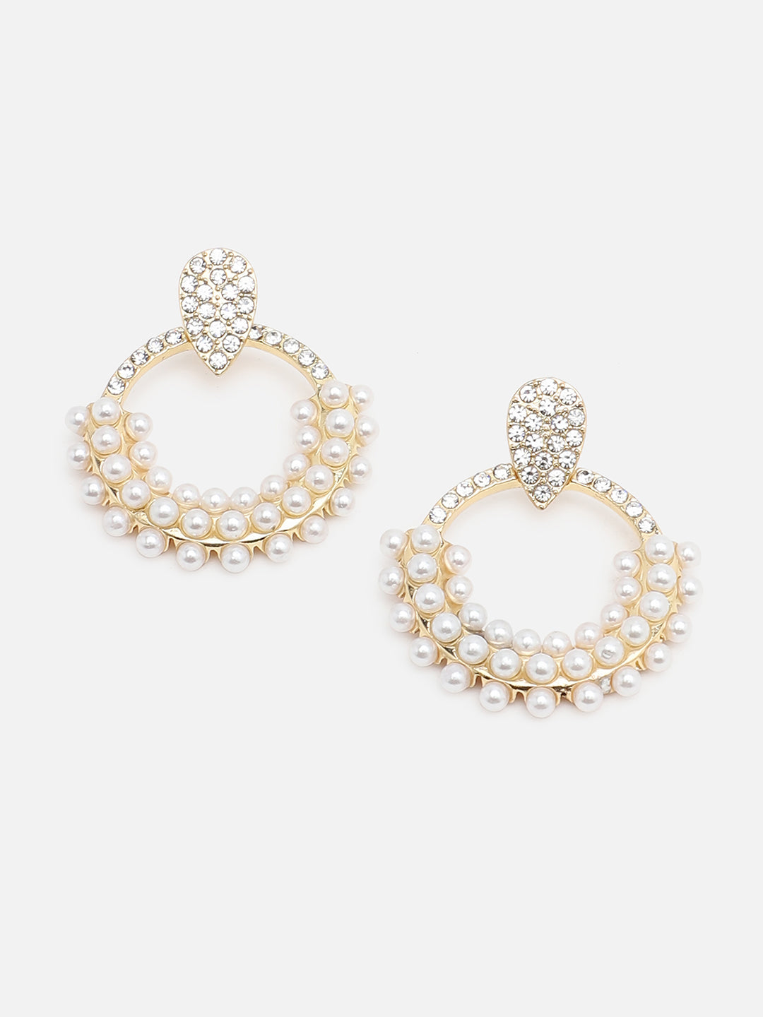 Gold Plated Party Designer Stone and Pearls Drop Earring For Women