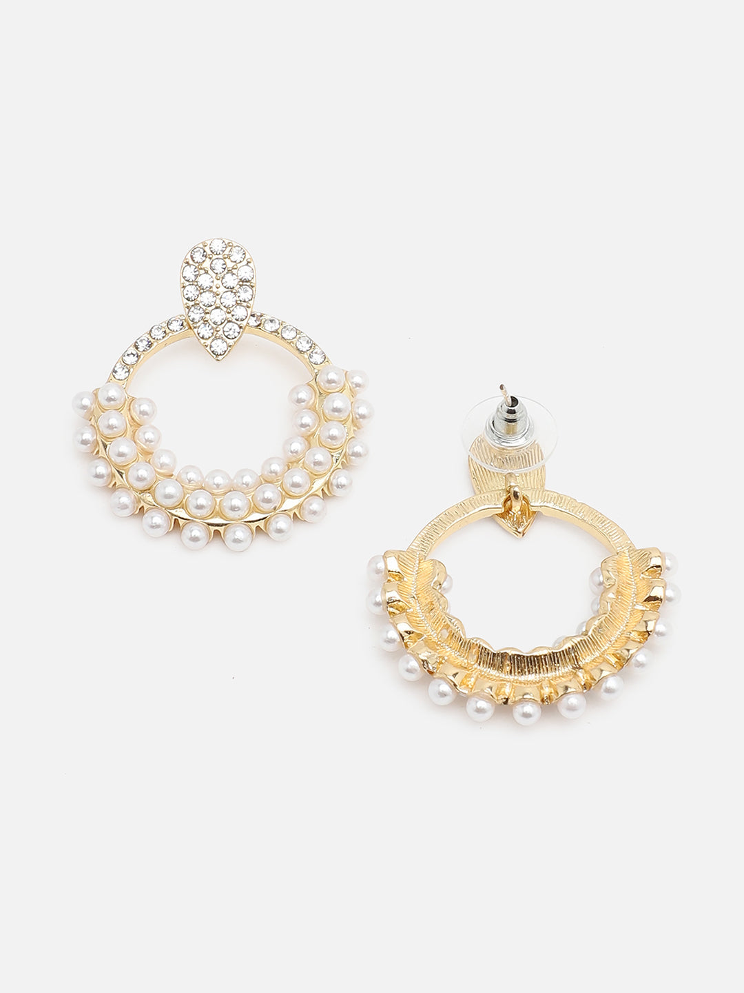 Gold Plated Party Designer Stone and Pearls Drop Earring For Women