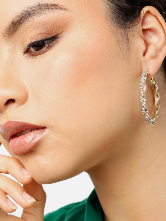 Gold Plated Party Designer Stone Hoop Earring For Women
