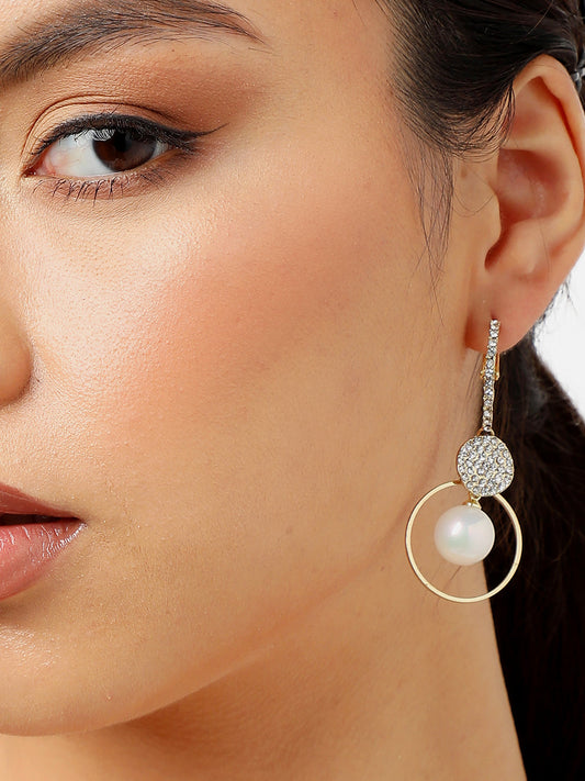 Gold Plated Party Designer Stone and Pearls Drop Earring For Women