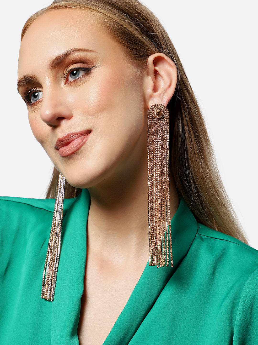 Gold Plated Party Designer Stone Drop Earring For Women