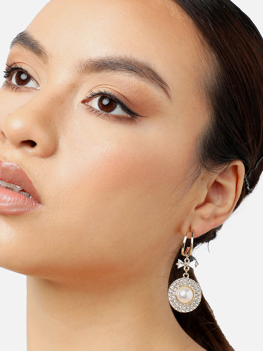 Gold Plated Party Designer Stone and Pearls Drop Earring For Women