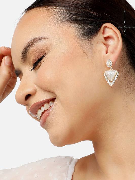 Gold Plated Party Designer Stone and Pearls Drop Earring For Women