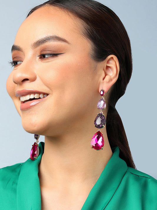 Gold Plated Party Designer Stone Drop Earring For Women