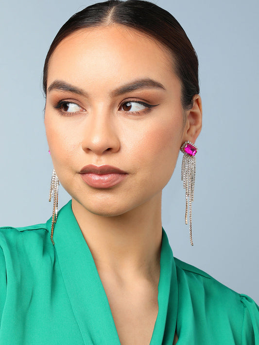 Magenta Rhinestone Drop Earrings