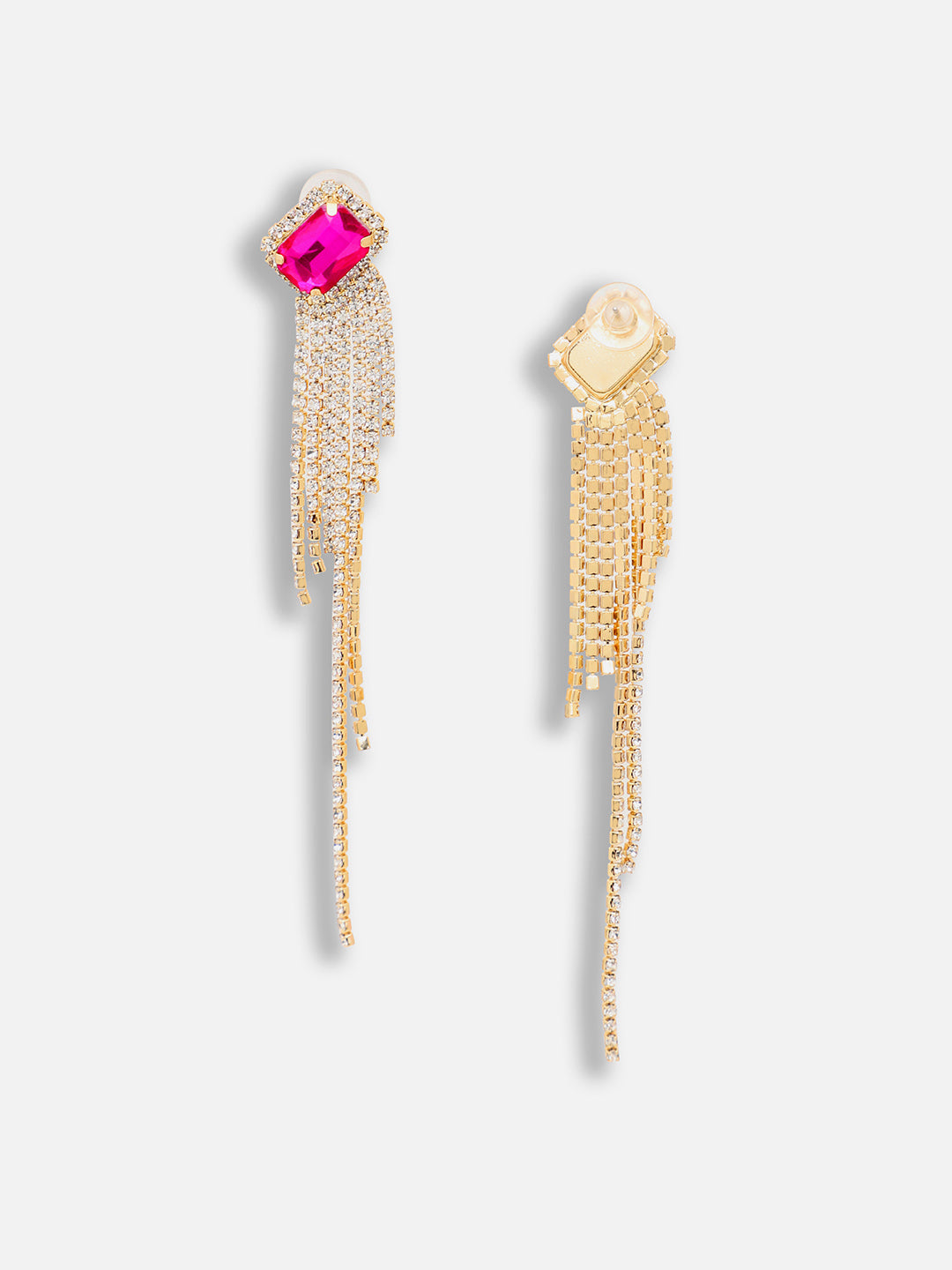 Magenta Rhinestone Drop Earrings
