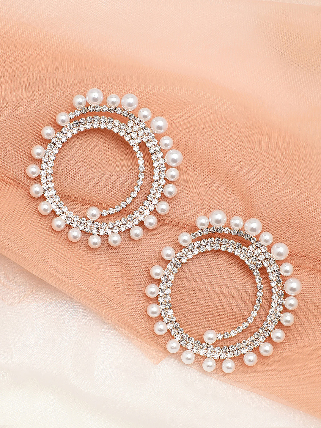 Gold Plated Party Designer Stone and Pearls Stud For Women