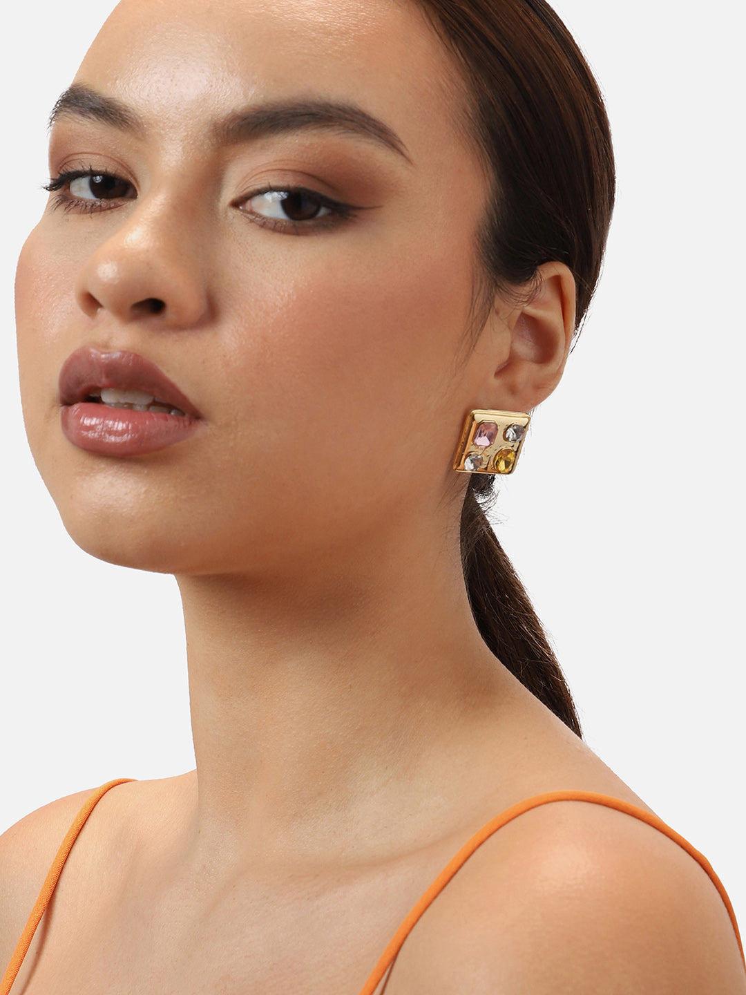 Gold Plated Party Designer Stone Stud For Women