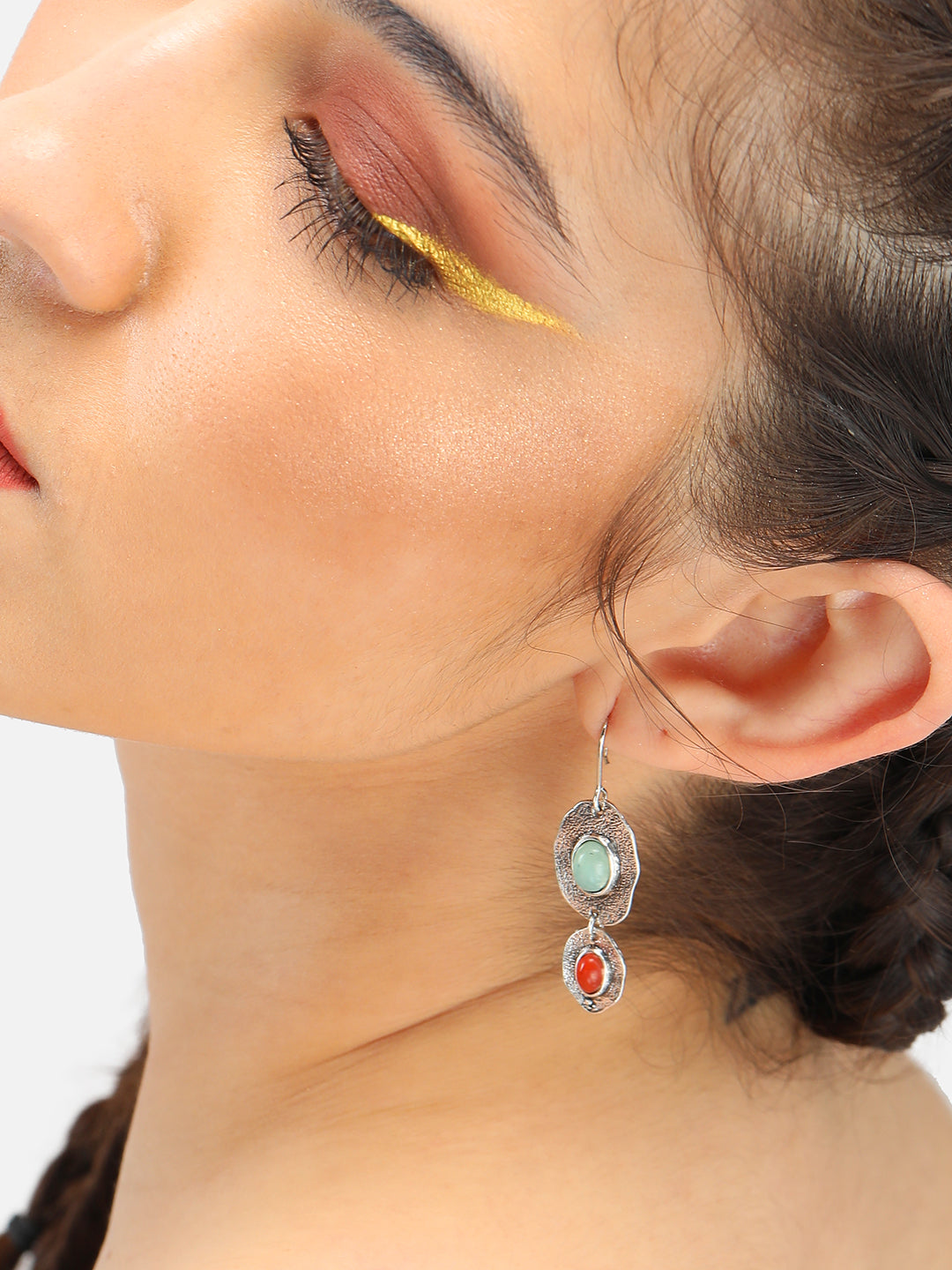GOLD PLATED PARTY DESIGNER STONE DROP EARRING FOR WOMEN