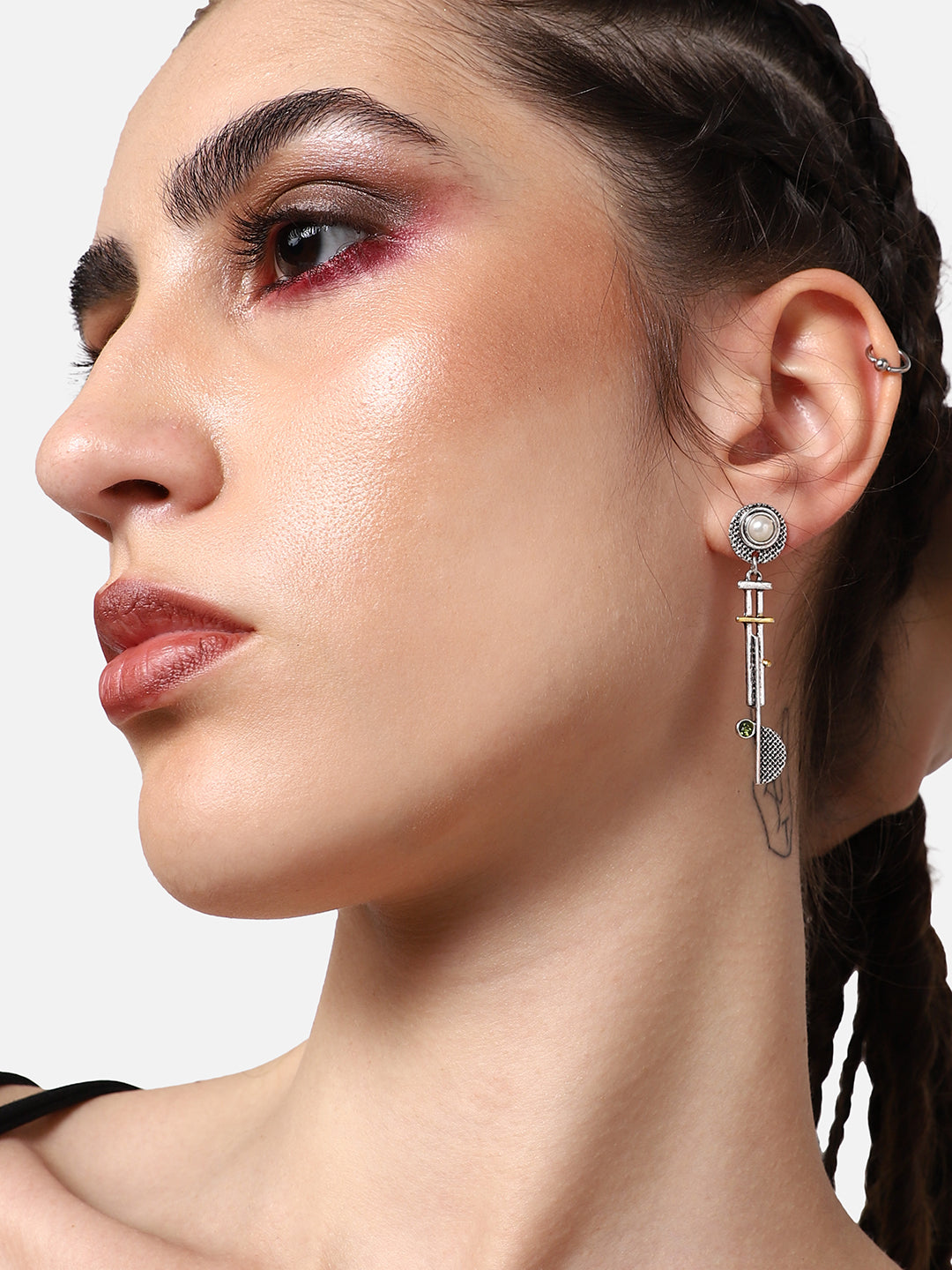 SILVER PLATED PARTY DESIGNER STONE DROP EARRING FOR WOMEN