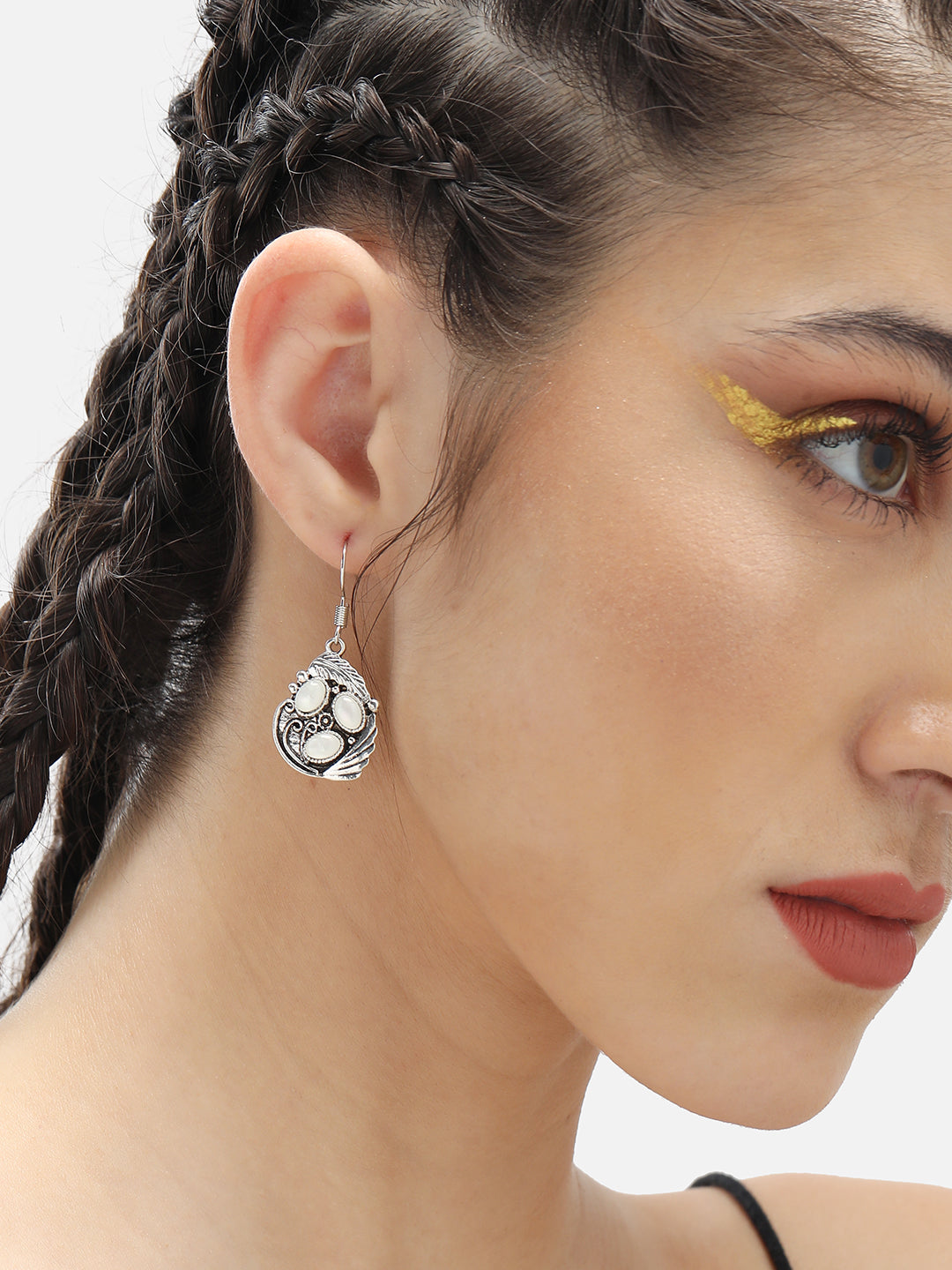SILVER PLATED PARTY DESIGNER STONE DROP EARRING FOR WOMEN