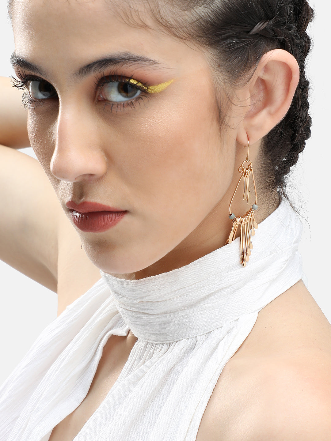 GOLD PLATED PARTY DESIGNER STONE DROP EARRING FOR WOMEN