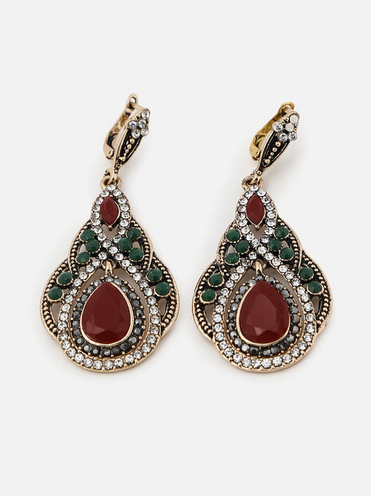 Gold Plated Designer Stone Drop Earring