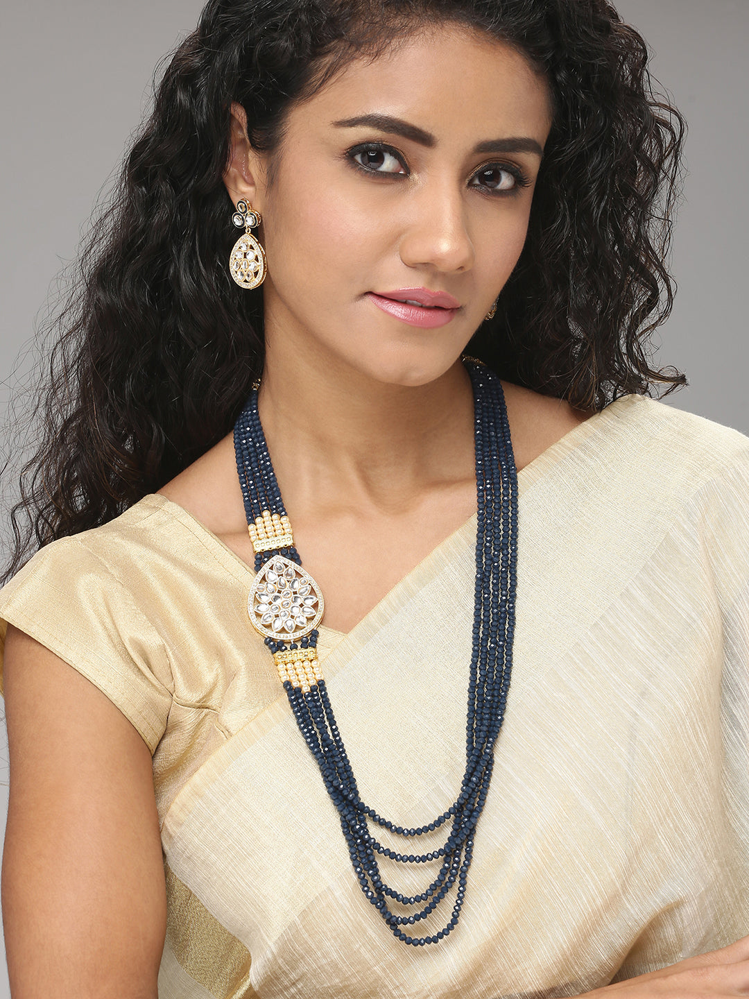 AMERICAN DIAMOND BROOCH MALA & EARRING SET