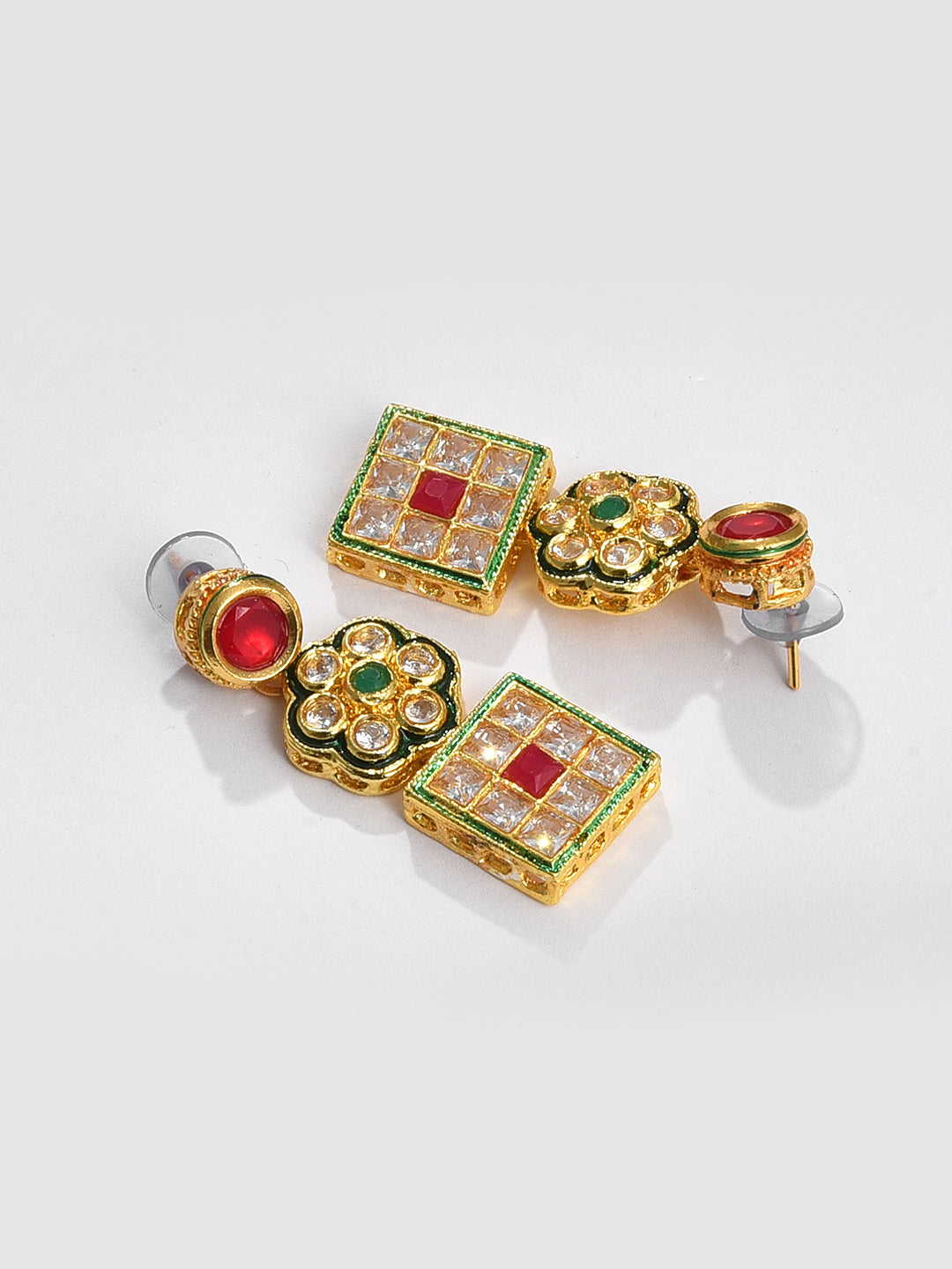 MULTI COLOUR SQUARED NECKLACE WITH EARRING SET
