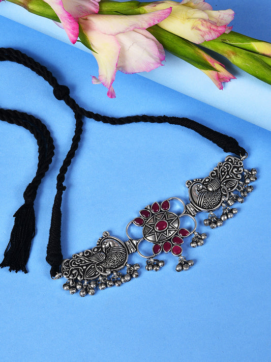 SILVER OXIDISED PEACOCK CHOKER