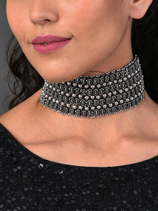 SILVER OXIDISED BOHO CHOKER