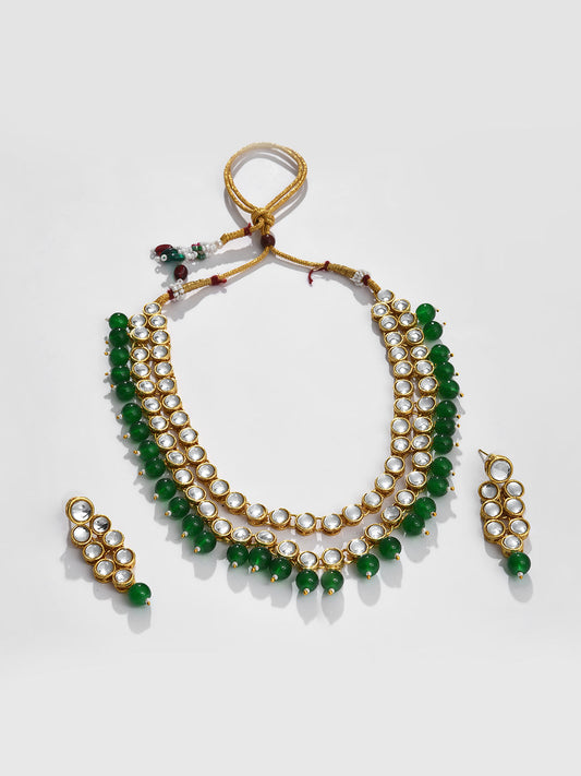 GREEN LAYERED RANI HAAR SET