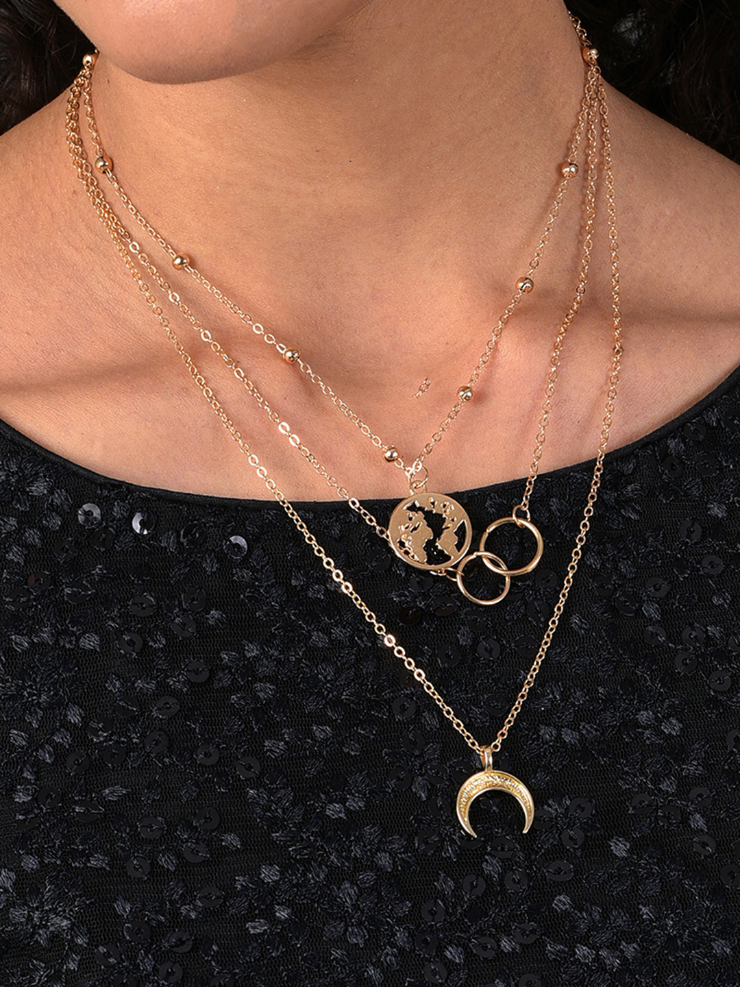 GOLD 3 LAYERED NECKLACE SET