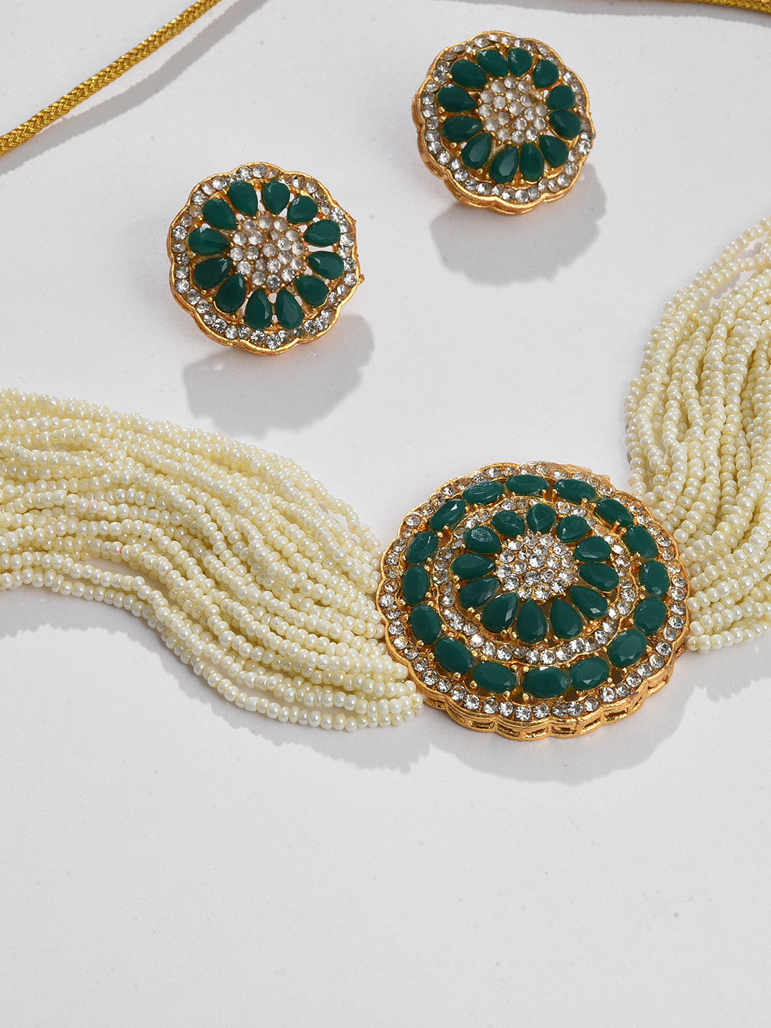 GREEN STONE STUDED CHOKER SET