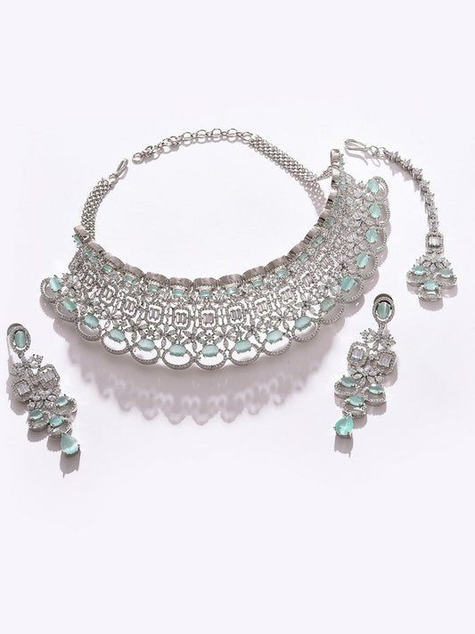 SILVER PLATED DESIGNER STONE NECKLACE