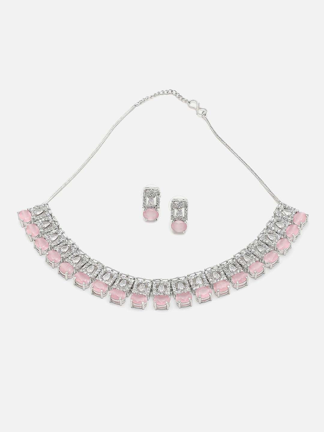 WOMENS SILVER DESIGNER STONE NECKLACE AND EARRING