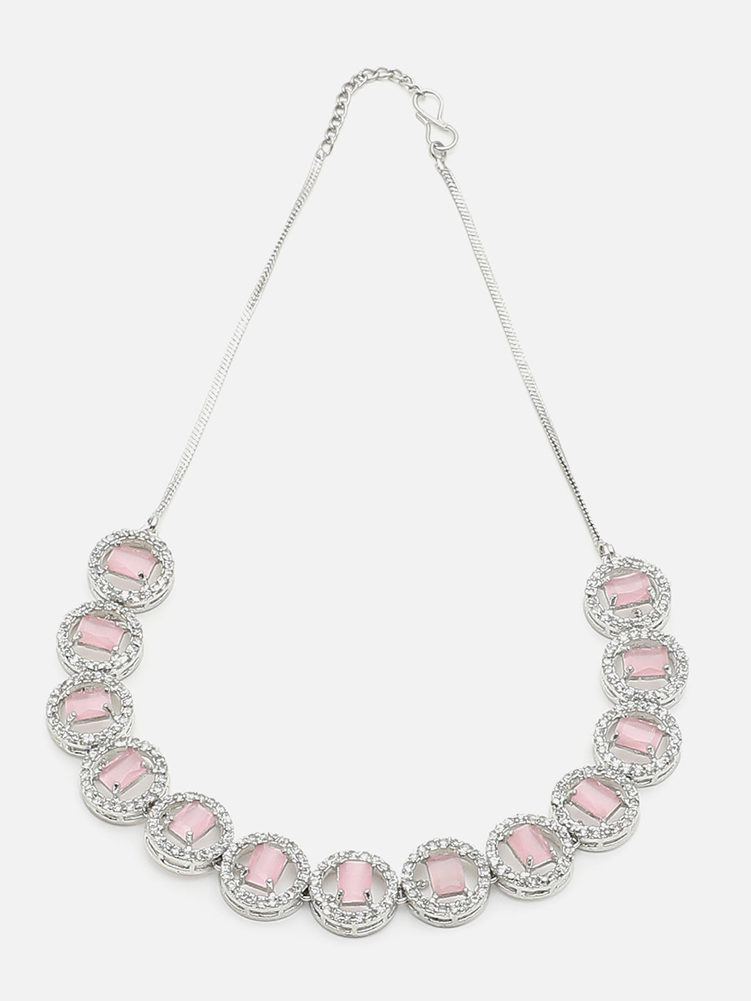 SILVER PLATED PINK STONE NECKLACE SET