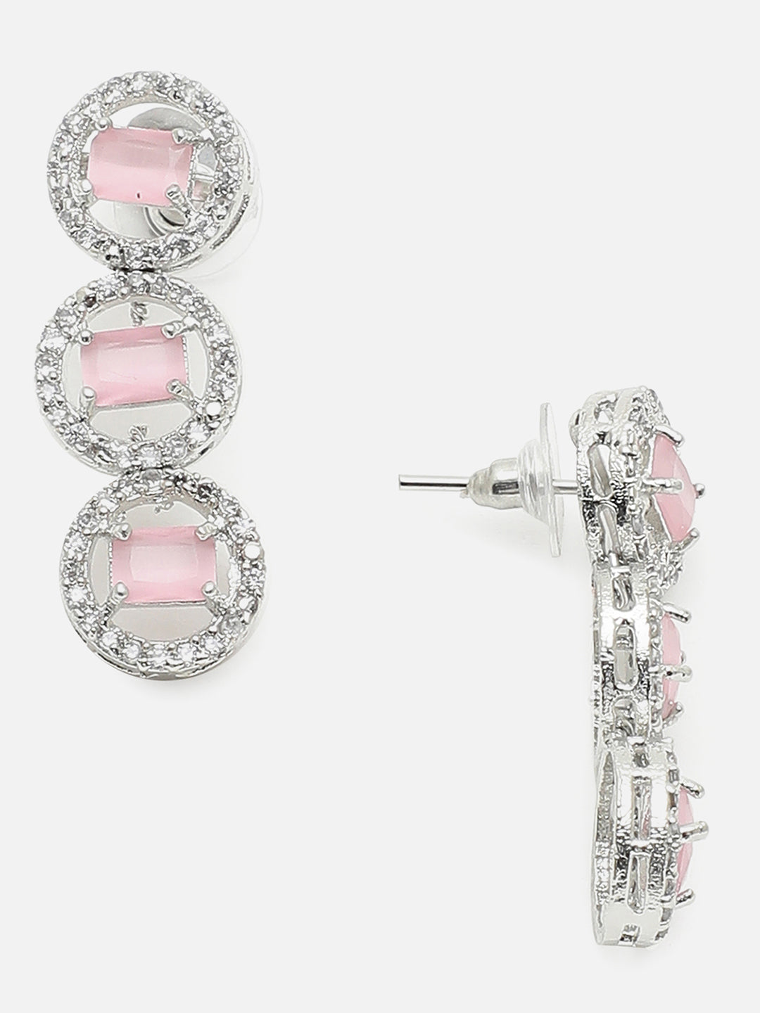 SILVER PLATED PINK STONE NECKLACE SET