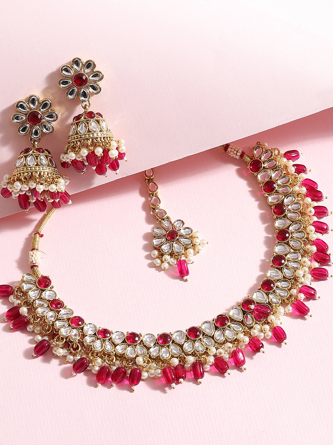 SOHI RED STONES GOLD PLATED JEWELLERY SET