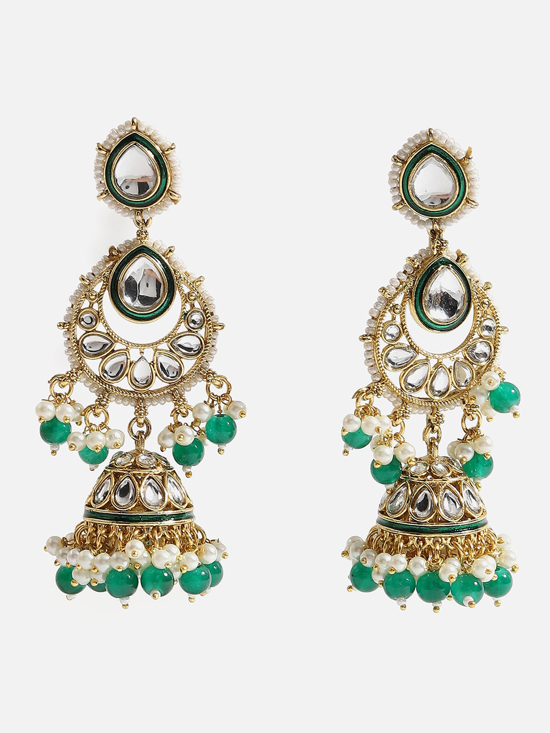SOHI GOLD PLATED GREEN DROPS JEWELLERY SET