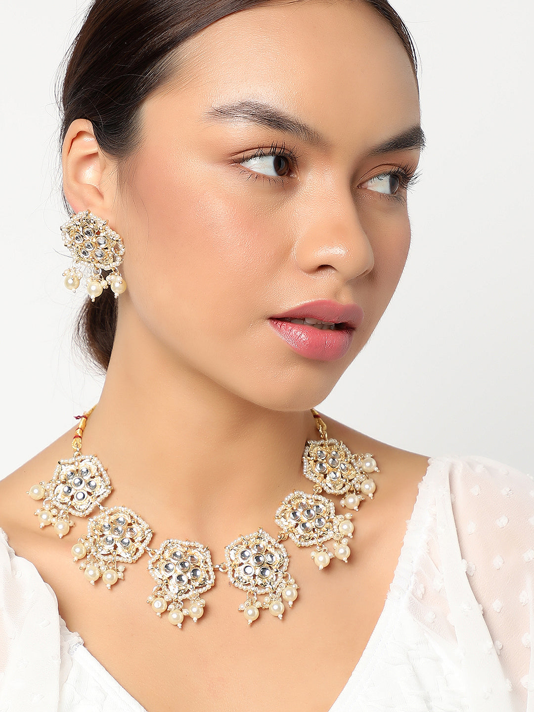 SOHI GOLD PLATED KUNDAN STONES JEWELLERY SET