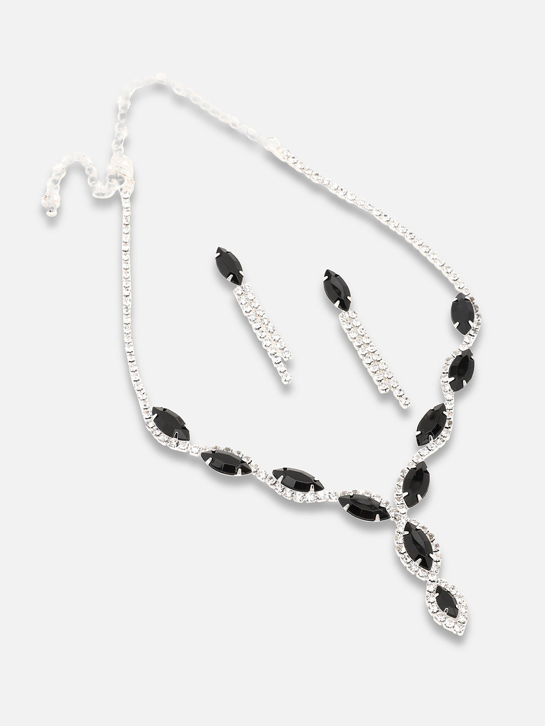 SILVER PLATED PARTY DESIGNER STONE NECKLACE AND EARRING SET FOR WOMEN