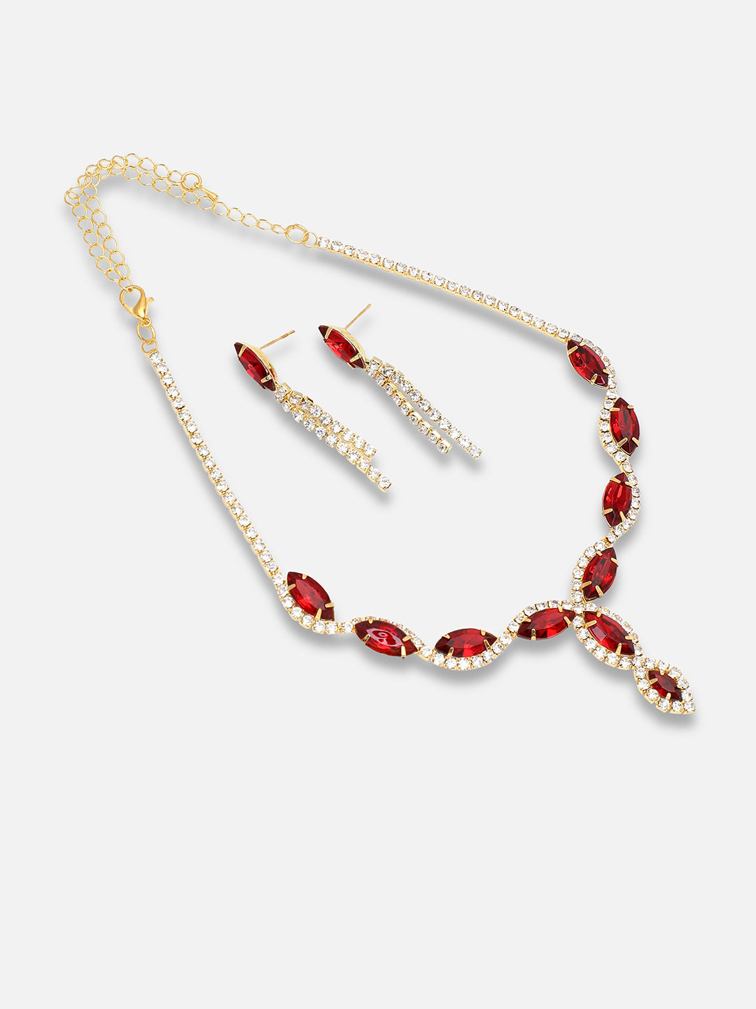 GOLD PLATED PARTY DESIGNER STONE NECKLACE AND EARRING SET FOR WOMEN