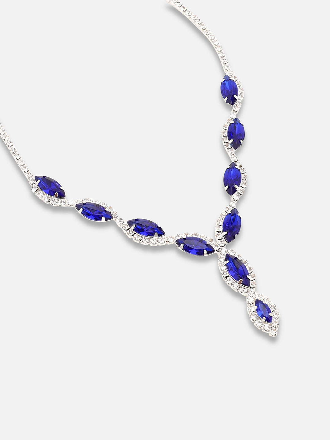 SILVER PLATED PARTY DESIGNER STONE NECKLACE AND EARRING SET FOR WOMEN