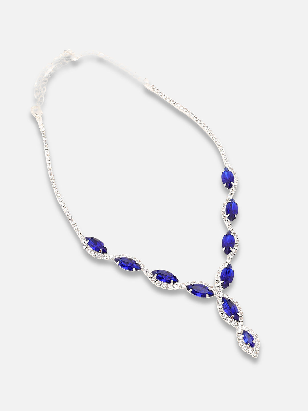 SILVER PLATED PARTY DESIGNER STONE NECKLACE AND EARRING SET FOR WOMEN
