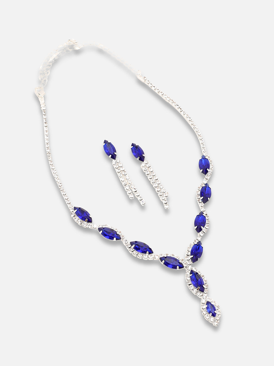 SILVER PLATED PARTY DESIGNER STONE NECKLACE AND EARRING SET FOR WOMEN