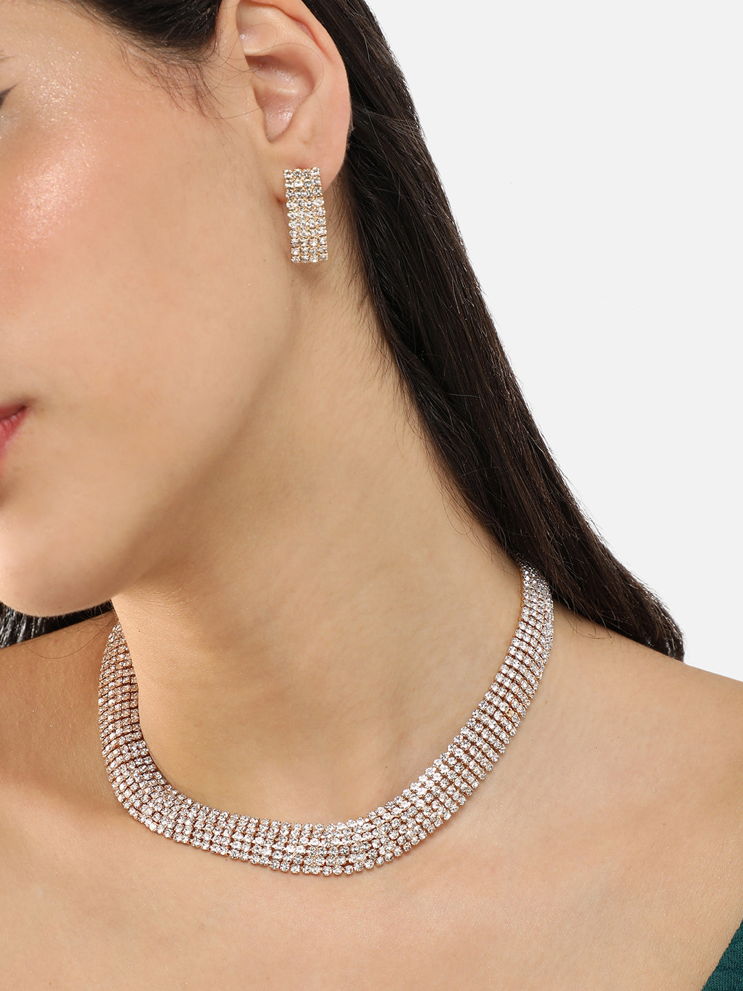 Gold Plated Party Designer Stone Necklace And Earring Set For Women