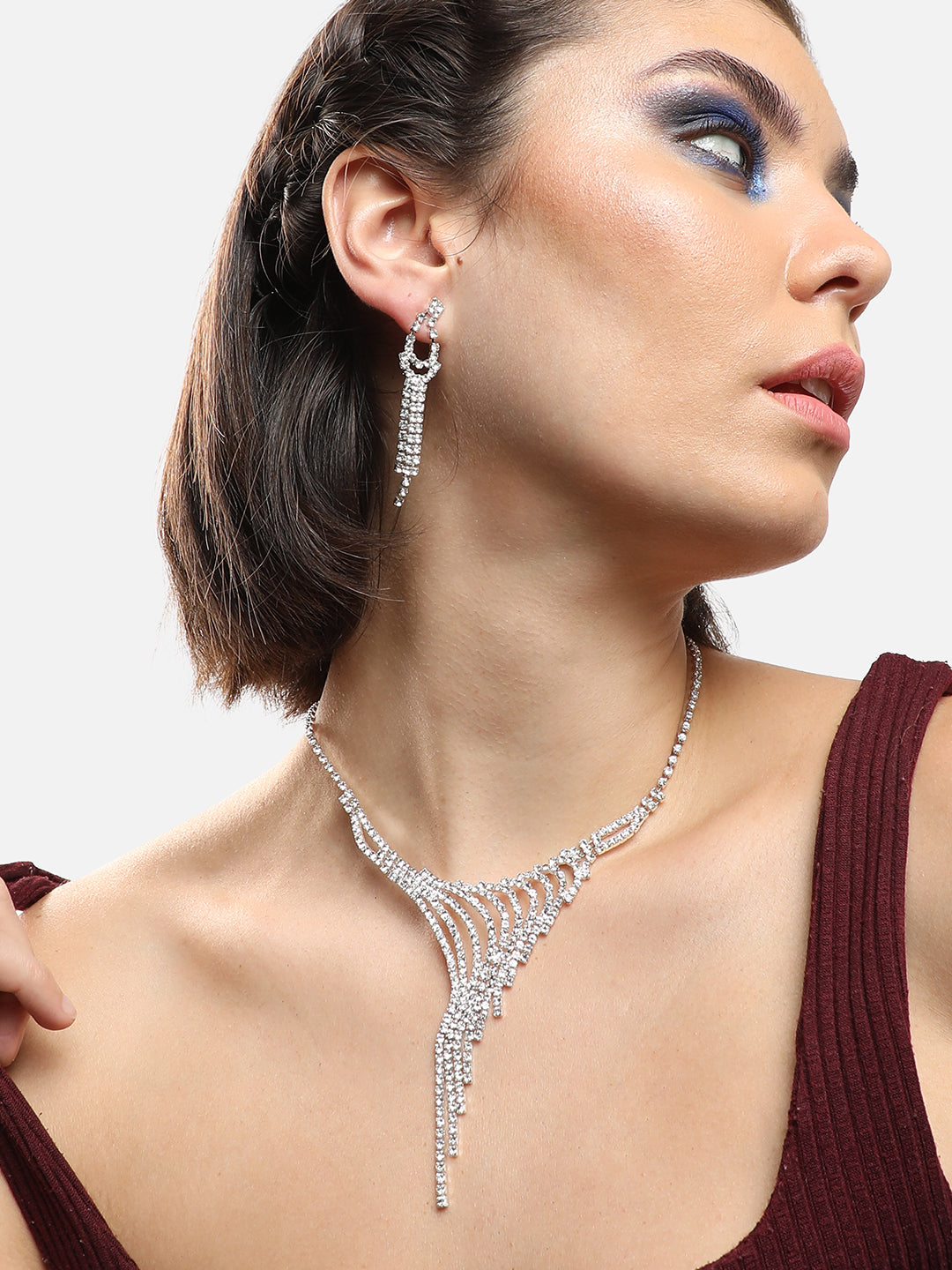 GOLD PLATED PARTY DESIGNER STONE NECKLACE AND EARRING SET FOR WOMEN