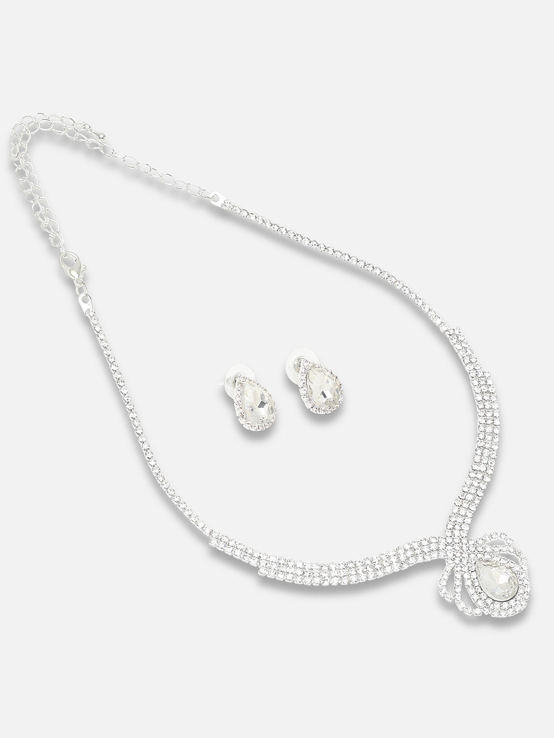 Silver Plated Party Designer Stone Necklace And Earring Set For Women