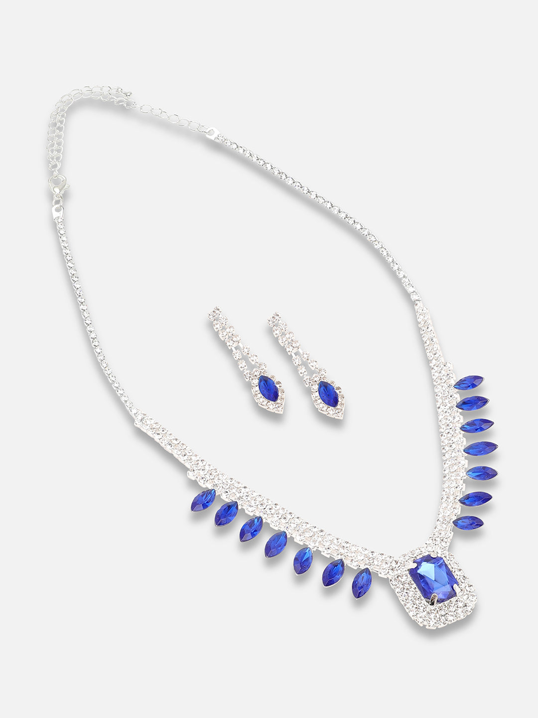 Silver Plated Party Designer Stone Necklace And Earring Set For Women