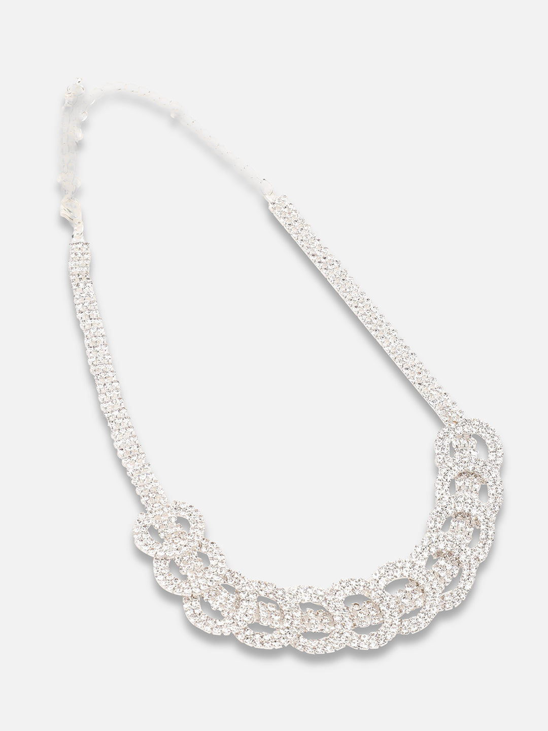 SILVER PLATED PARTY DESIGNER STONE NECKLACE AND EARRING SET FOR WOMEN