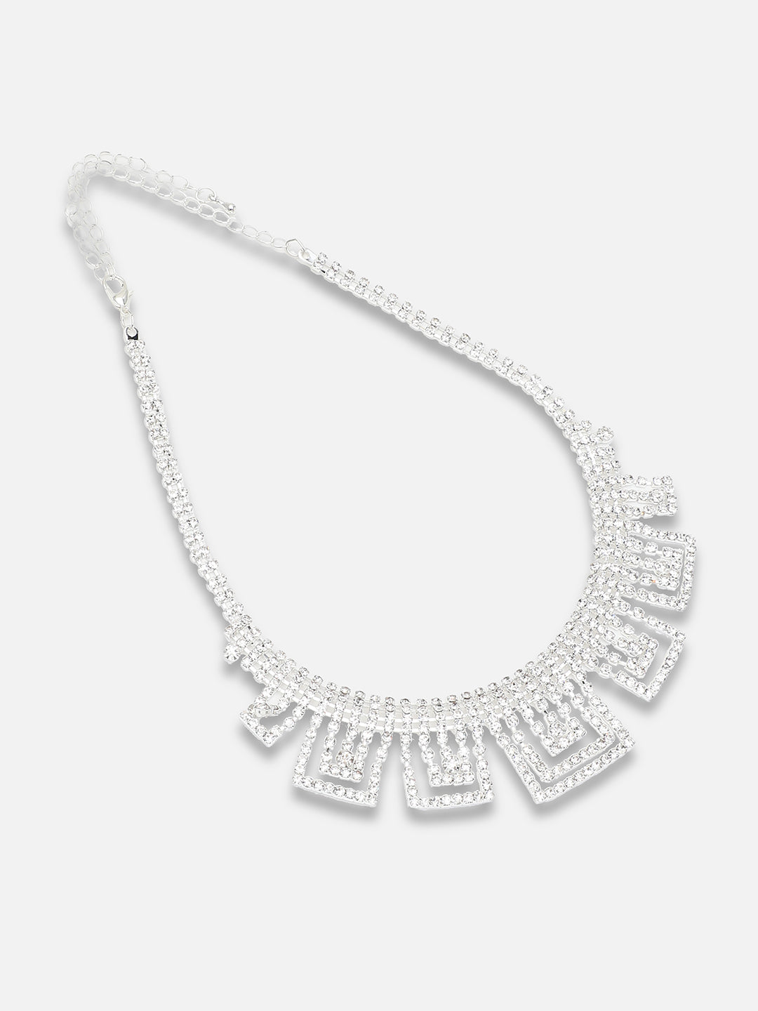SILVER PLATED PARTY DESIGNER STONE NECKLACE AND EARRING SET FOR WOMEN