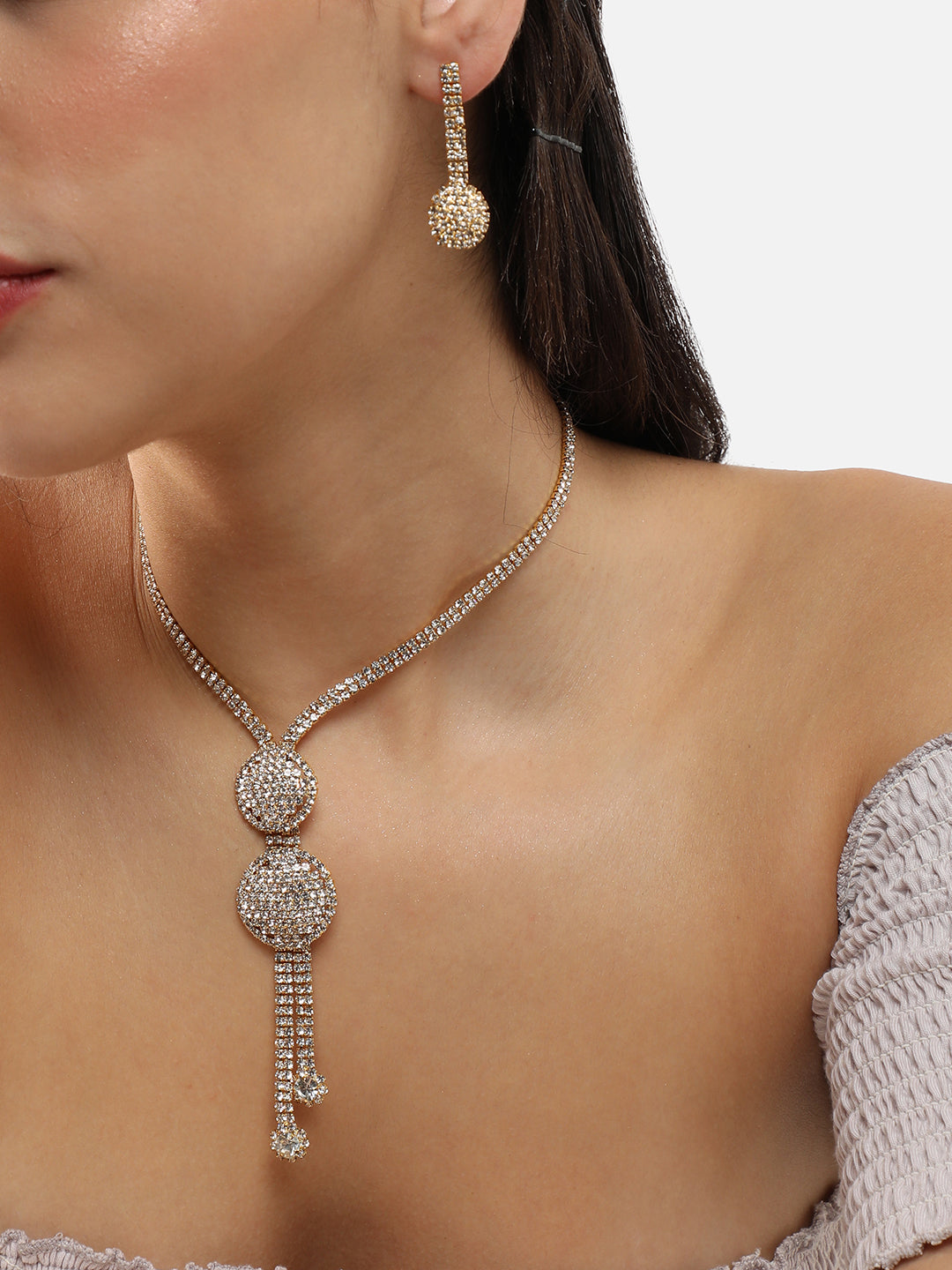 Gold Plated Party Designer Stone Necklace And Earring Set For Women