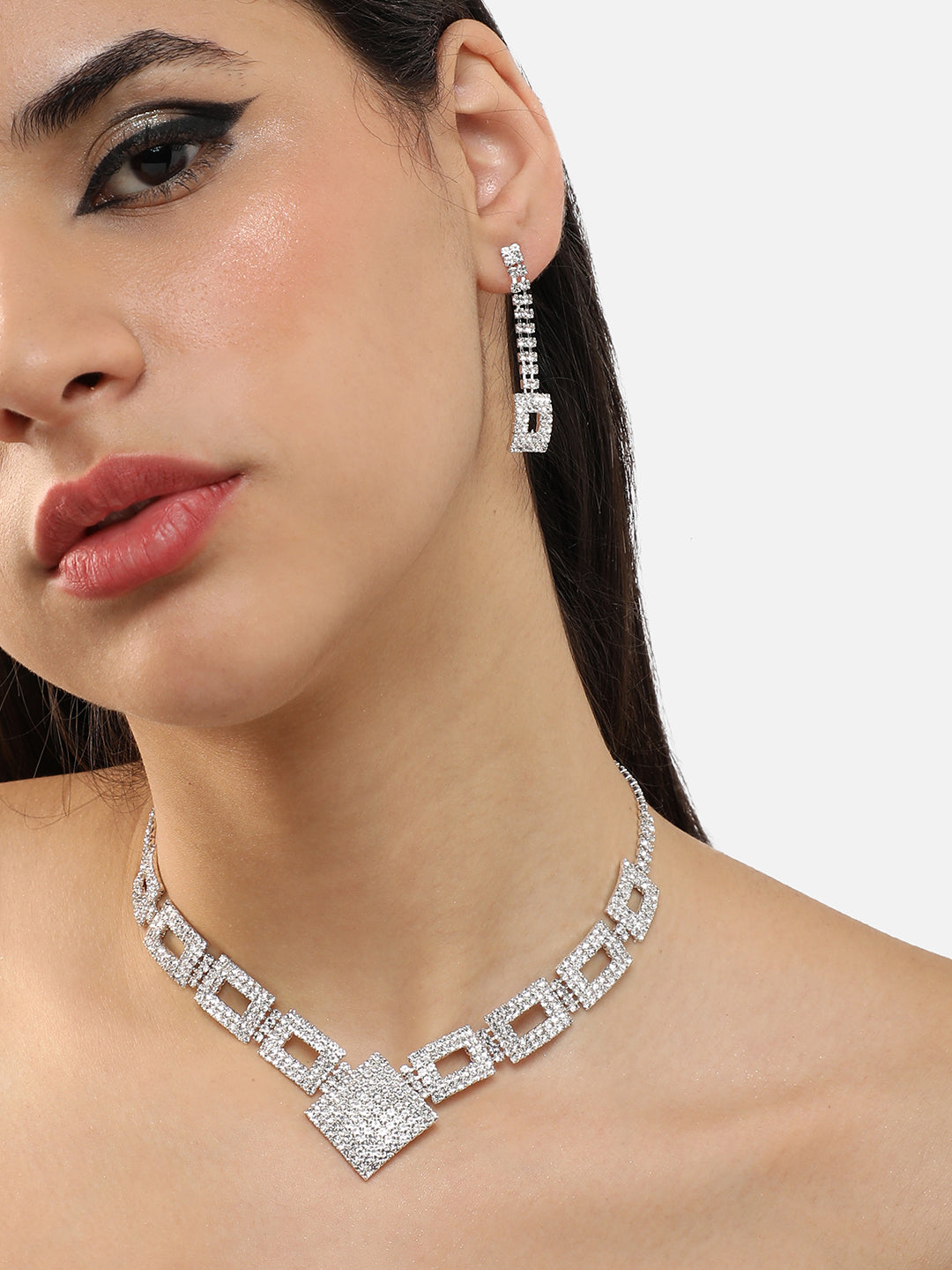 Gold Plated Party Designer Stone Necklace And Earring Set For Women