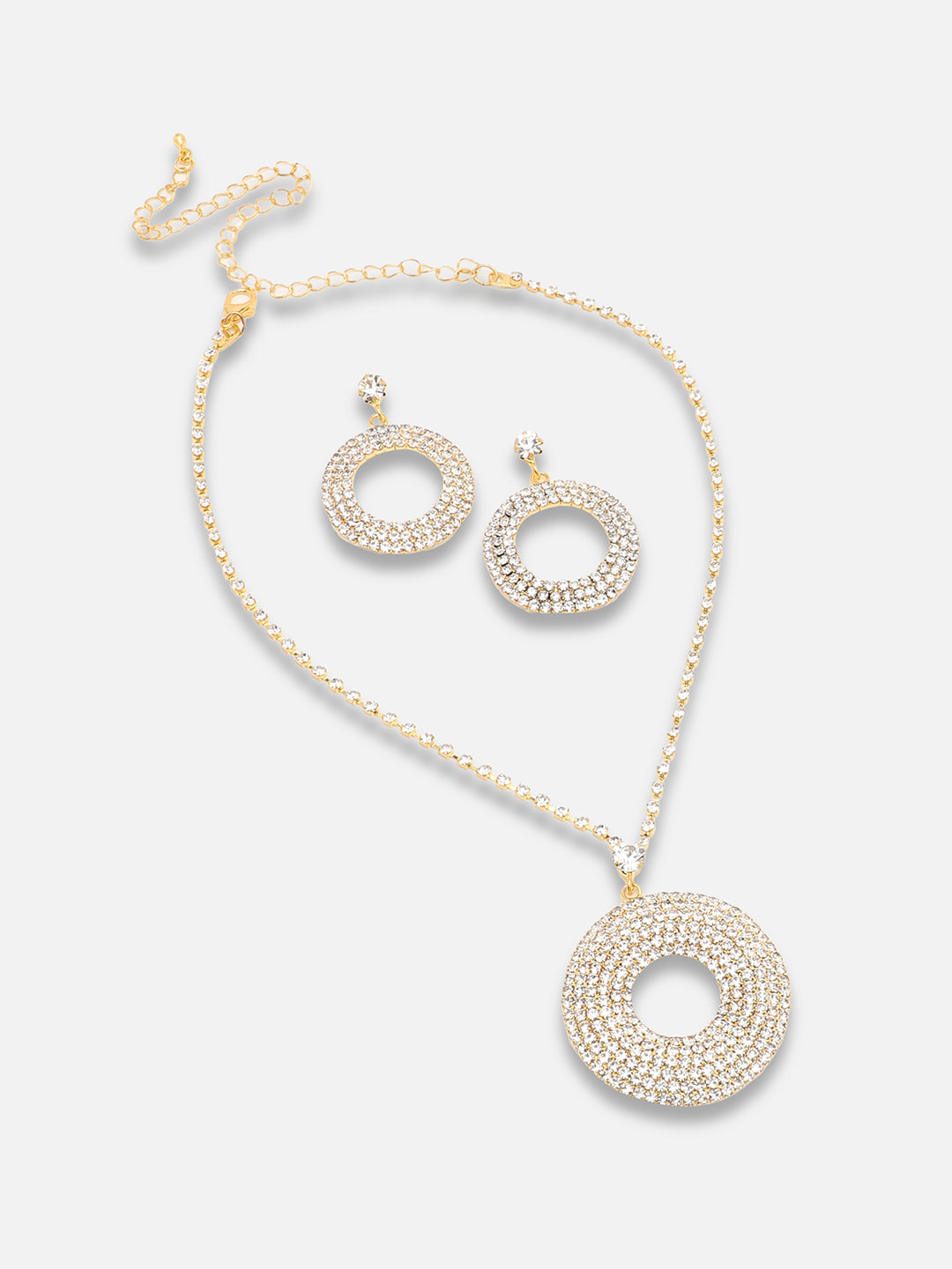 GOLD PLATED PARTY DESIGNER STONE NECKLACE AND EARRING SET FOR WOMEN
